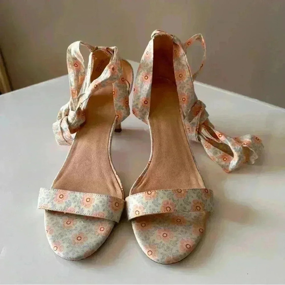 Anthropologie Floral Tie Up Heels Women’s size 8 Balletcore Boho Wedding Formal - Picture 3 of 14